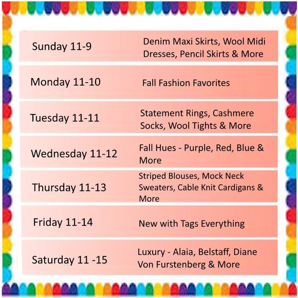 Poshmark's Themes for Posh Party Live Schedule November 2025 - Picture 1 of 5